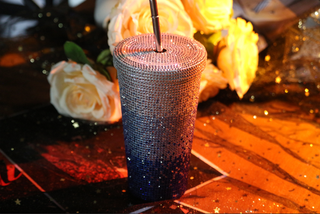 Stainless Steel Bling Tumbler 16oz in gradient color  with lid and straw