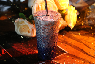 Stainless Steel Bling Tumbler 16oz in gradient color  with lid and straw