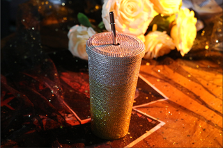 Stainless Steel Bling Tumbler 16oz in gradient color  with lid and straw