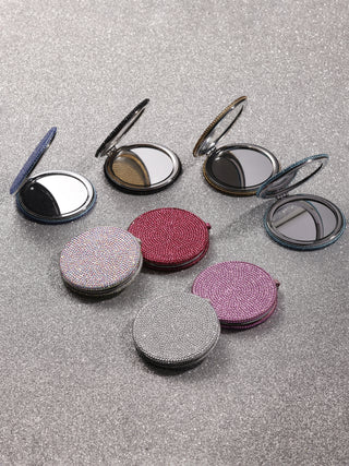 Bling compact mirror folding makeup round mirror 2x sided