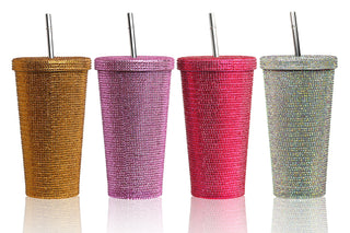 Stainless Steel Bling Tumbler ❤ 16oz sparkly cup with lid and straw