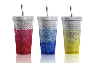 Stainless Steel Bling Tumbler 16oz in gradient color  with lid and straw